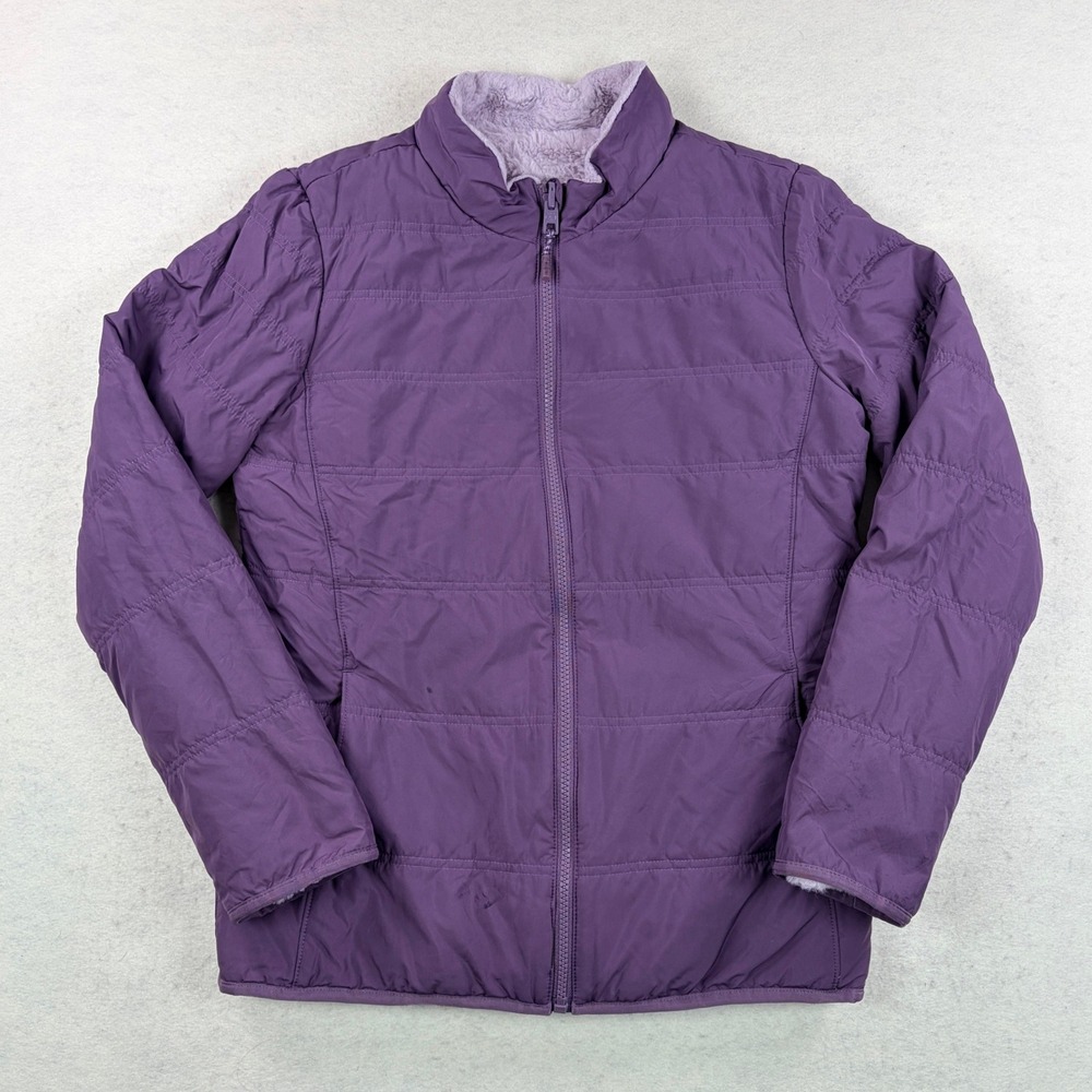 Athleta Girl Reversible Warm Fuzzy Jacket Purple Quilted Fleece Youth XXL 16